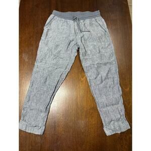 Athleta Linen Pants Drawstring Waist Gray Women 10 Lounge Athleisure Light Comfy